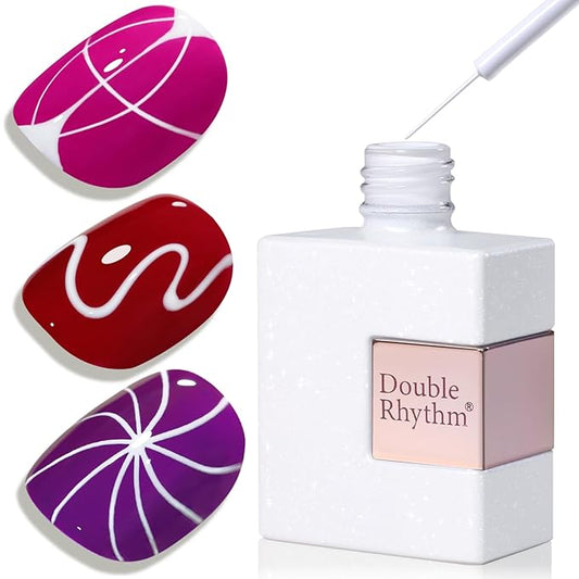 Double Rhythm 15 Ml Metallic Gel Liner Nail Art Bronze Mirror Chrome Painted Drawing Stripper 3D Effect Polish (White Liner Art -L1006)