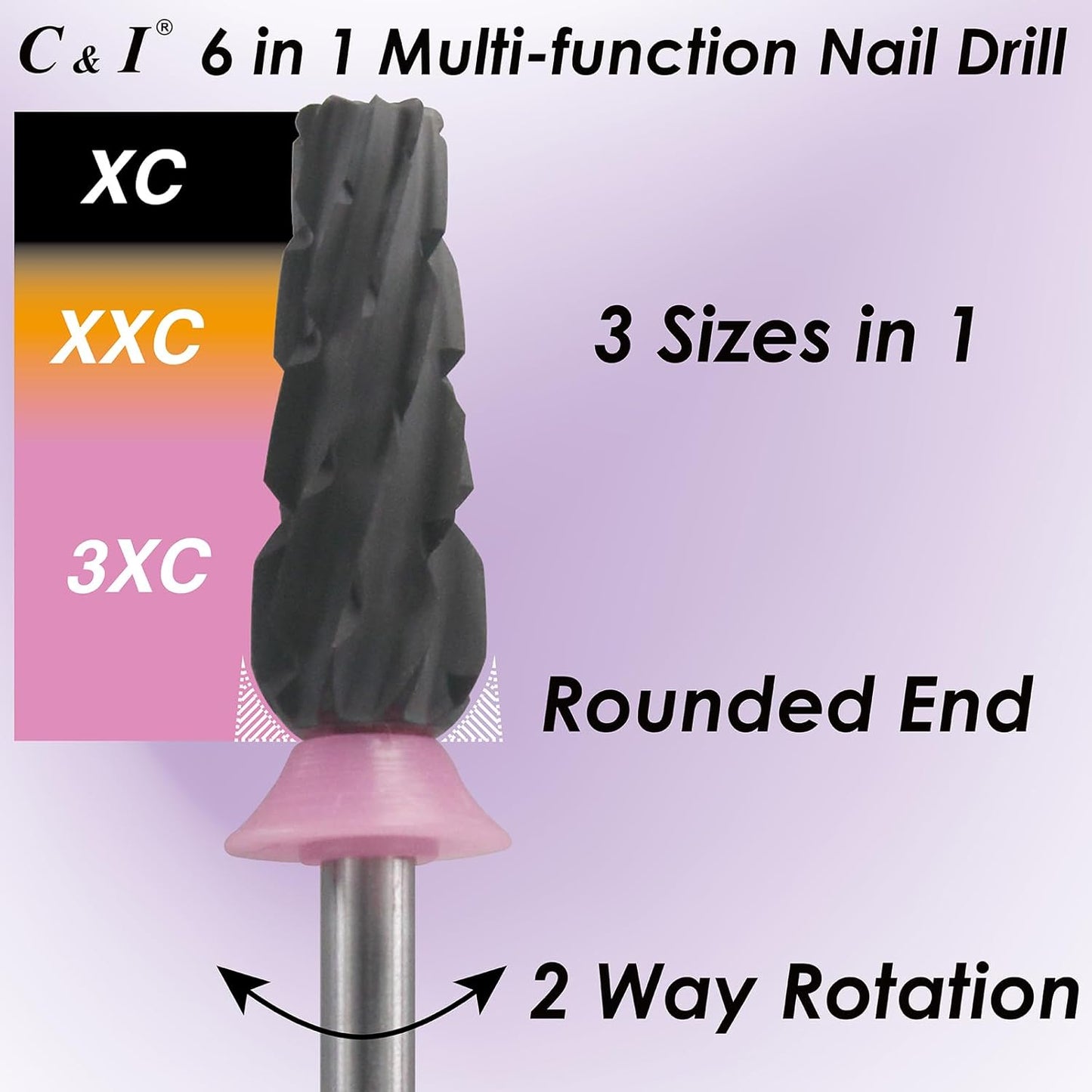 C & I Nail Drill Bit 6 in 1 Multi-function Rounded End E-file, Diamond Coat, CNC Overall Cut Nail Tools for Nail Techs Quick Remove Acrylic Nail Gels & Nail Art (Special Coat, Triple Coarse -3XC)