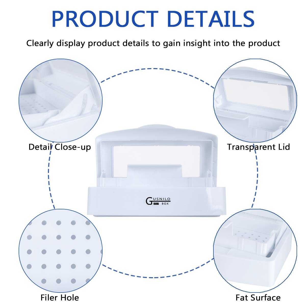 Gusnilo Sanitizing Tray - Disinfectant Container Nail Tool Sterilizer Box Plastic Sanitizing Box for Nail Tools, Hair Salon,Spa (Clear Lid, white)