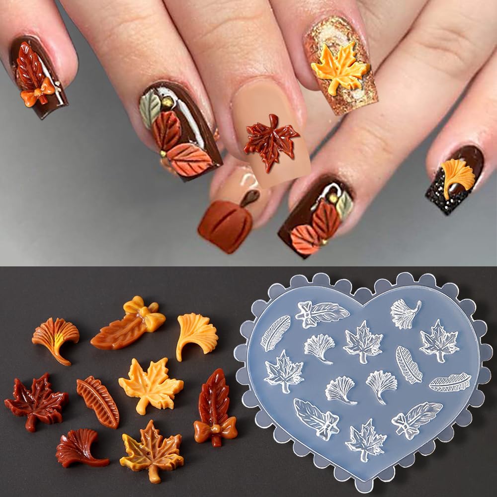 3D Maple Leaf Nail Design Silicone Nail Molds Autumn Leaves Nail Charm Molds Resin Molds Fall Maple Carving Template Silicone Molds for Nail Art Mold Nail Stencils Nail Supplies Nail Accessories