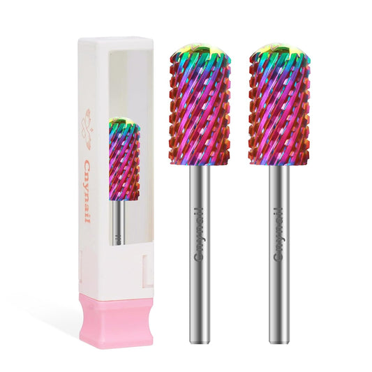 3/32" 2PCS Large Barrel Smooth Round Top Tungsten Carbide Nail Drill Bit Safety Bit for Gel & Acrylic Removal, 2-Way Rotating Efile Tip, Salon Electric File Accessory (XXC Grit, Multicolor)