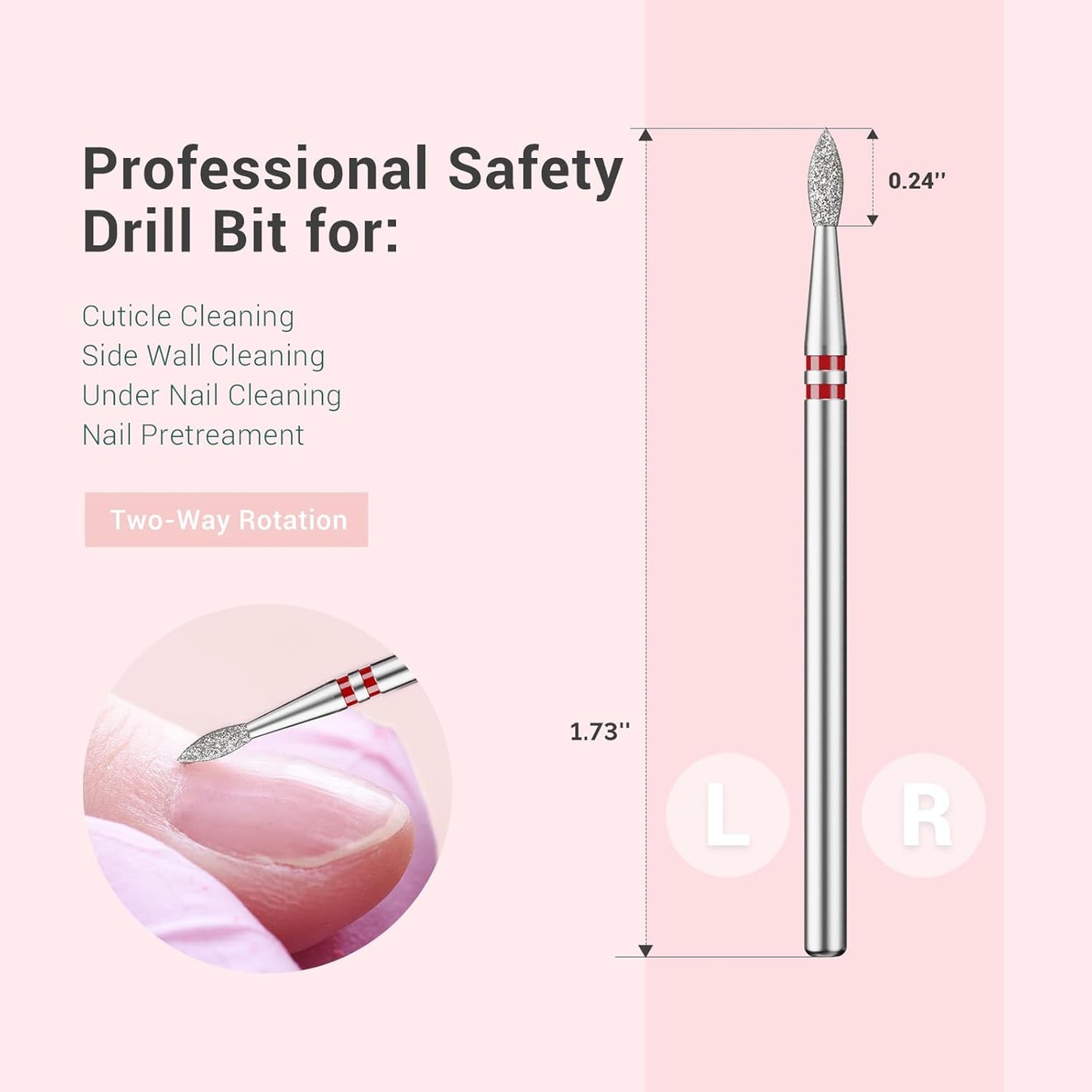 MelodySusie 2.1mm Nib Shape Cuticle Clean Nail Drill Bit 3/32'', Professional Safety Carbide Diamond Under Nail Cleaner for Cuticle Dead Skin Nail Prepare, Beginners Bits, Series Bit-S, Fine