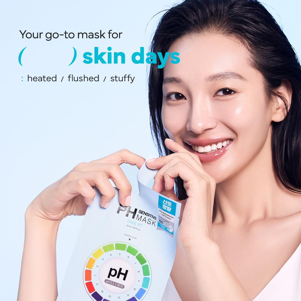 SAM’U PH Sensitive Cool Fit Face Mask – Cooling & Heat Relief Semi-Gel Vegan Sheet Mask with Aloe Vera and Xylitol, Refreshing Travel-Friendly Korean Skincare (5 Sheets)