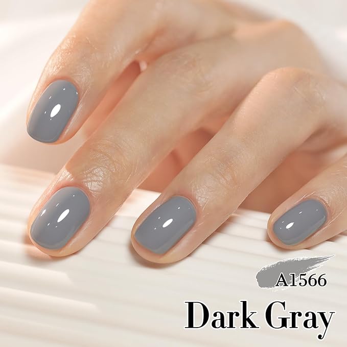 Double Rhythm 0.50 OZ Gel Polish Hema Free Same Color Same Bottle Golden Round Translucent Neutral Natural Milky 15 ML Jelly UV Polish Art DIY at Home (Gray-C1566)