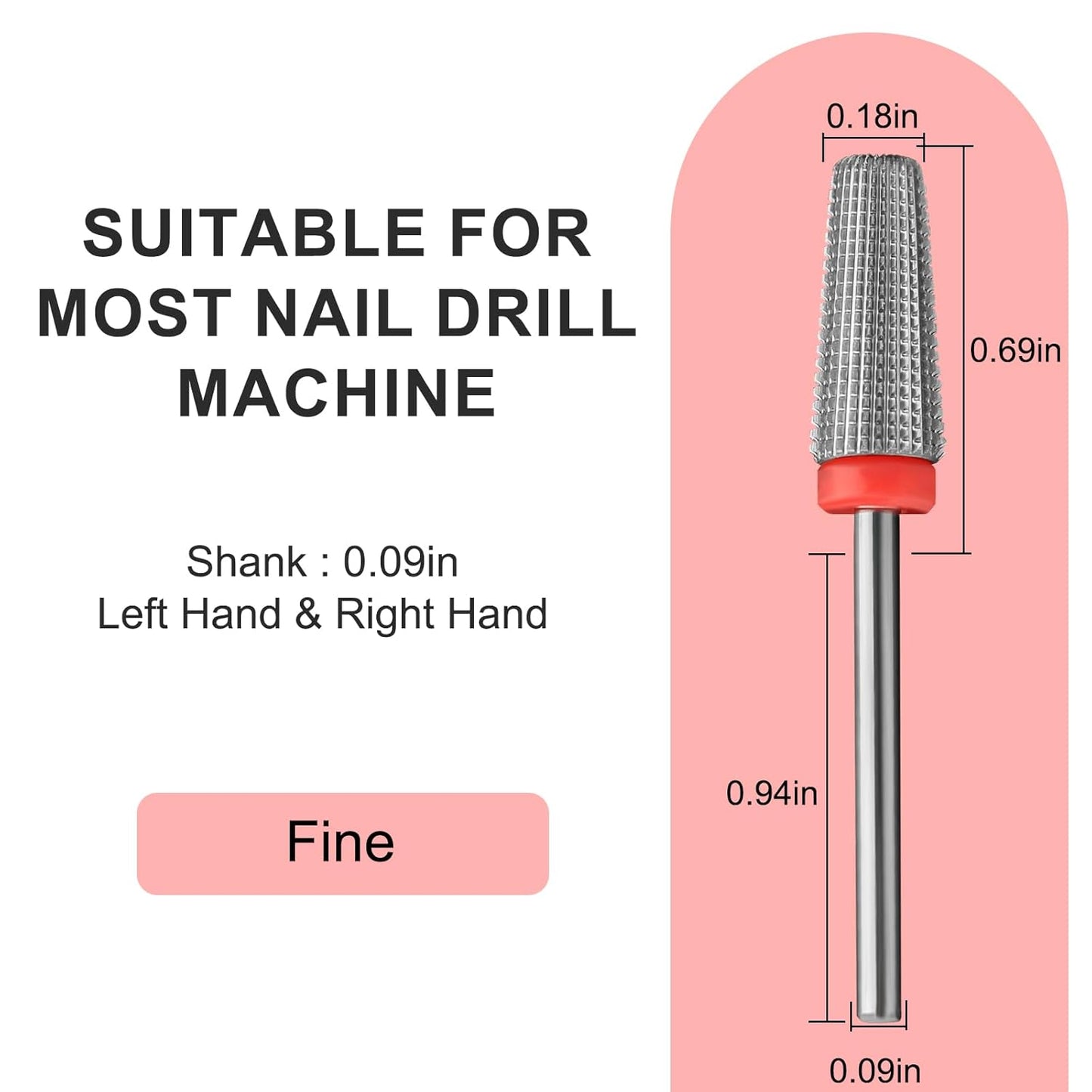 Nail Carbide 5 in 1 Bits 3/32" Professional Nail Drill Bit Two Way Rotate use for Manicure Pedicure Cuticle Gel Polishing Drill Machine (Fine - F, Silver)