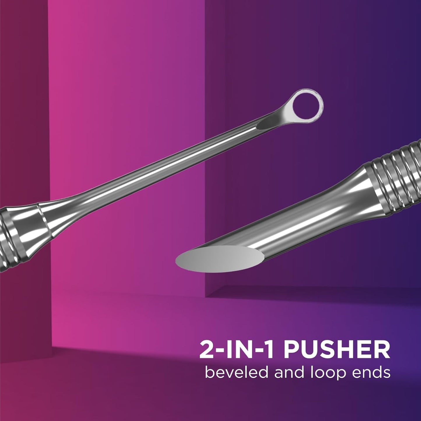 Staleks Pro EXPERT 51 Manicure Pusher Type 2 – Beveled Pusher and Loop End – Stainless Steel – Professional Tool for Cuticle Work