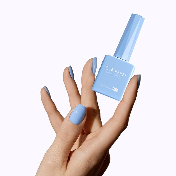 CANNI Baby Blue Gel Nail Polish, 1Pcs Light Blue Gel Polish Pastel Color High Gloss Soak Off U V Nail Manicure Salon DIY