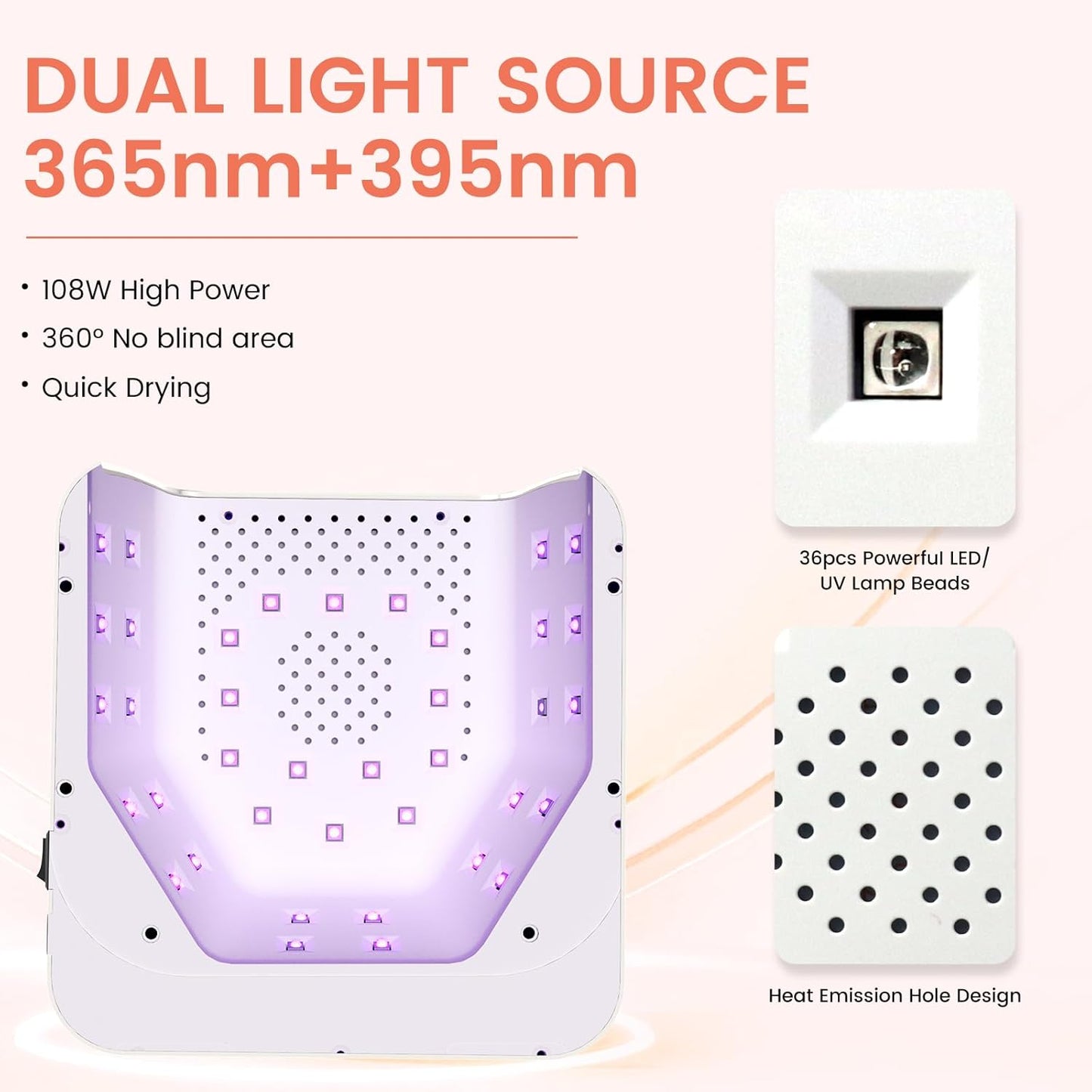 Subay UV Nail Lamp 108W, UV Light for Gel Nail Polish, Cordless LED Nail Lamp with 36 Beads & Touch Display, Nail Light with 4 Timer Modes & Auto Sensor, Fast Curing Nail Dryer for Salon & Home, White