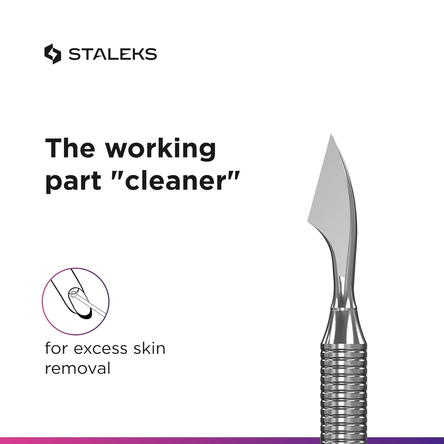 Staleks Pro Manicure Pusher Expert 30 Type 3 – Rounded Wide Pusher and Cleaner – Stainless Steel – Professional Cuticle Tool