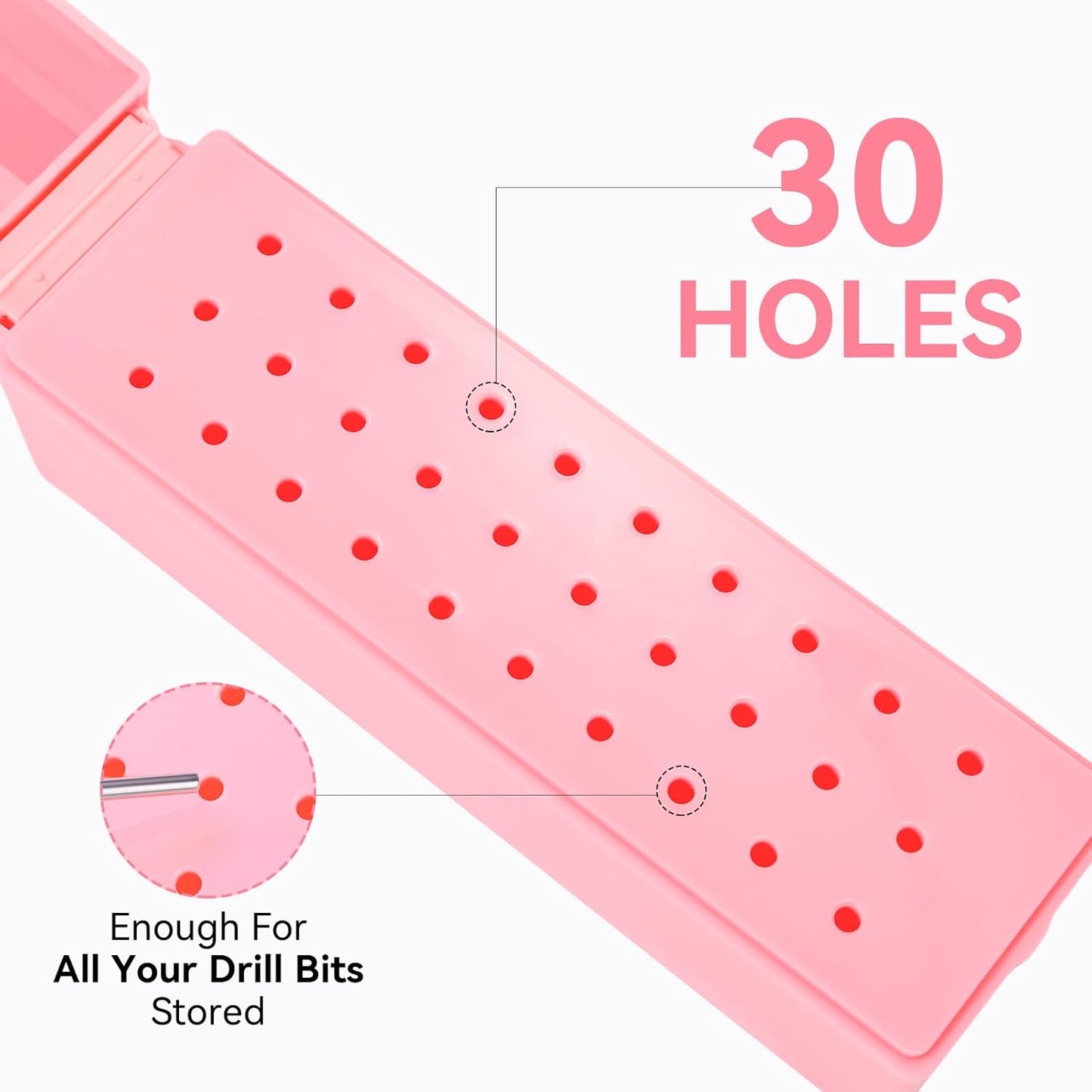 Makartt Nail Drill Bits Holder,Dustproof Stand Displayer Organizer Container Case 30 Holes drill bit holder nail tech Professional Nail art Tools(Not Inlcude Drill Bits,Light Pink)
