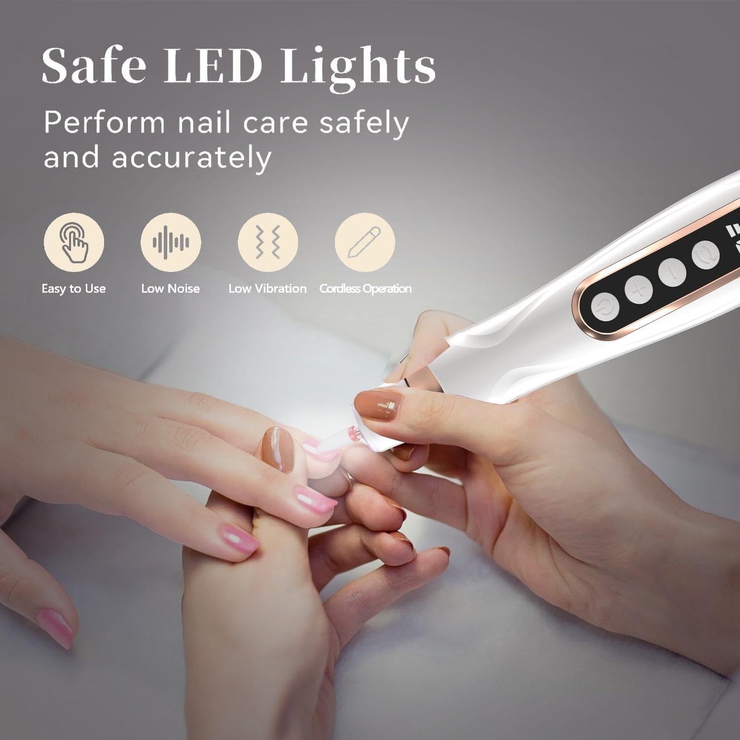 Professional Manicure Pedicure Kit Cordless Electric Nail File Set 6 Speed Cordless Nail Drill for Thick Nail Toenail Cuticle Hand Foot Care Nail Drill Tool(White)