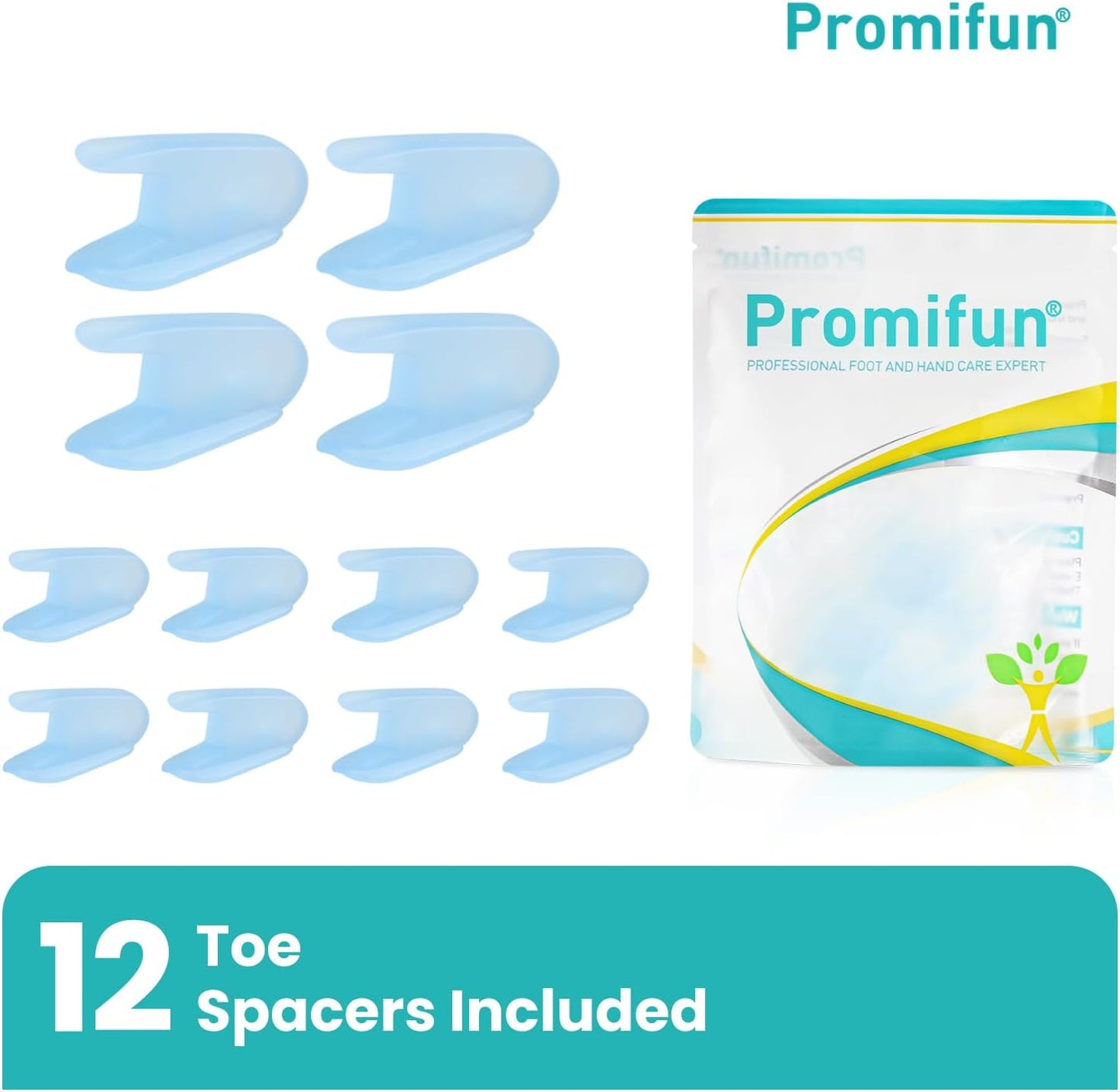 12-Pack Gel Toe Separators - Bunion Pads – Toe Spacers for Overlapping Toes Straightening for Men and Women (4L+8S, Transparent Blue)