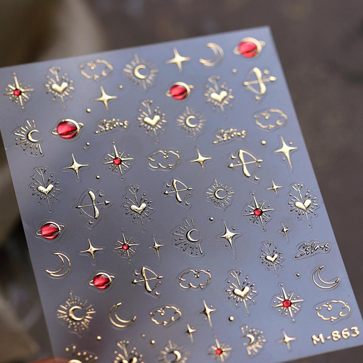 Star Moon Nail Art Stickers Golden 5D Embossed Jelly Nail Decals 1PCS Gold Bronzing Star Moon Planet Luxury Nails Design Self-Adhesive Manicure Slider Accessories for Women DIY Nail Art Decorations