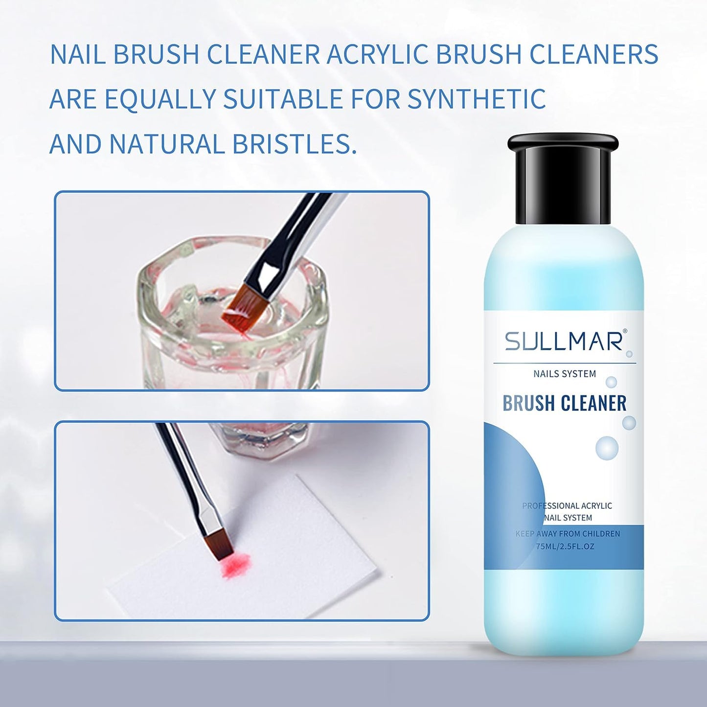 Nail Art Brush Cleaner & Restorer Quickly Clean Gel Nail Brushes Nail Brush Preserver for Any Nail Art Brush DIY Salon at Home 2.5fl.oz