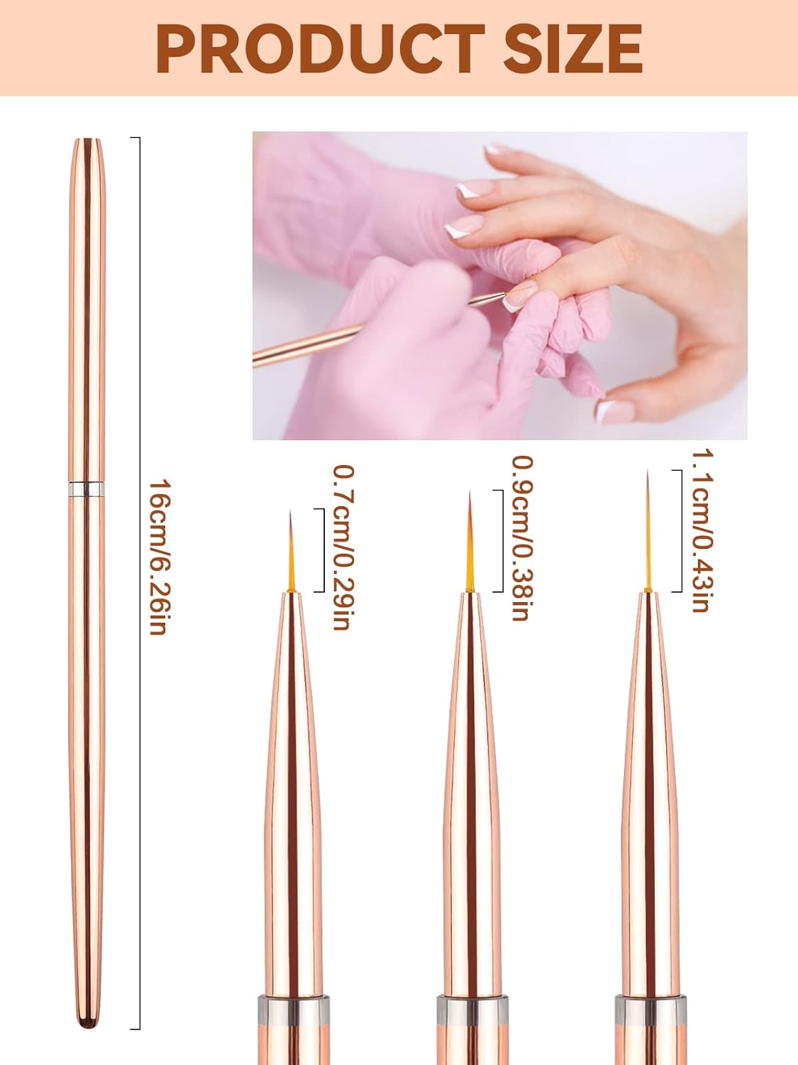 TOROKOM 3Pcs Nail Art Liner Brushes Thin Nail Art Brush Fine Nail Art Striping Brush for Nails Gel Polish Painting Design Brushes Pen Set for Striping, Detail Pattern