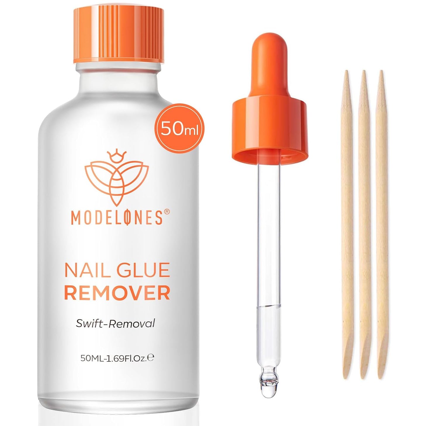 Modelones 50 ML Nail Glue Remover for Press On Nails, Upgrade Clear Stick On Nails Remover for Acrylic Tips, Nail Polish Remover with Wood Stick