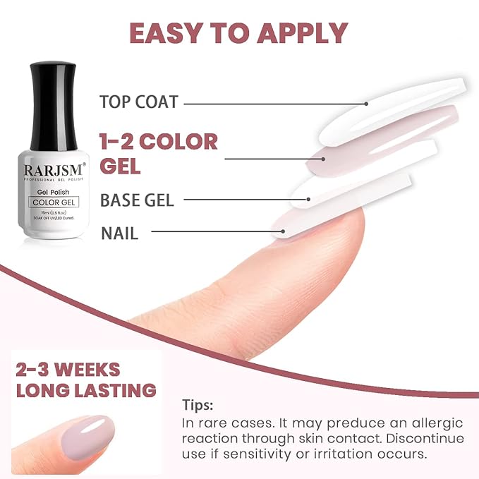 RARJSM Nude Gel Nail Polish Pale Mavue Neutral Nude Colors Skin Tone Cameo Gel Polish Single Bottle 15ml Jelly Sheer Transparent Polish Soak off UV LED Cured for Winter Home Salon DIY French Manicure