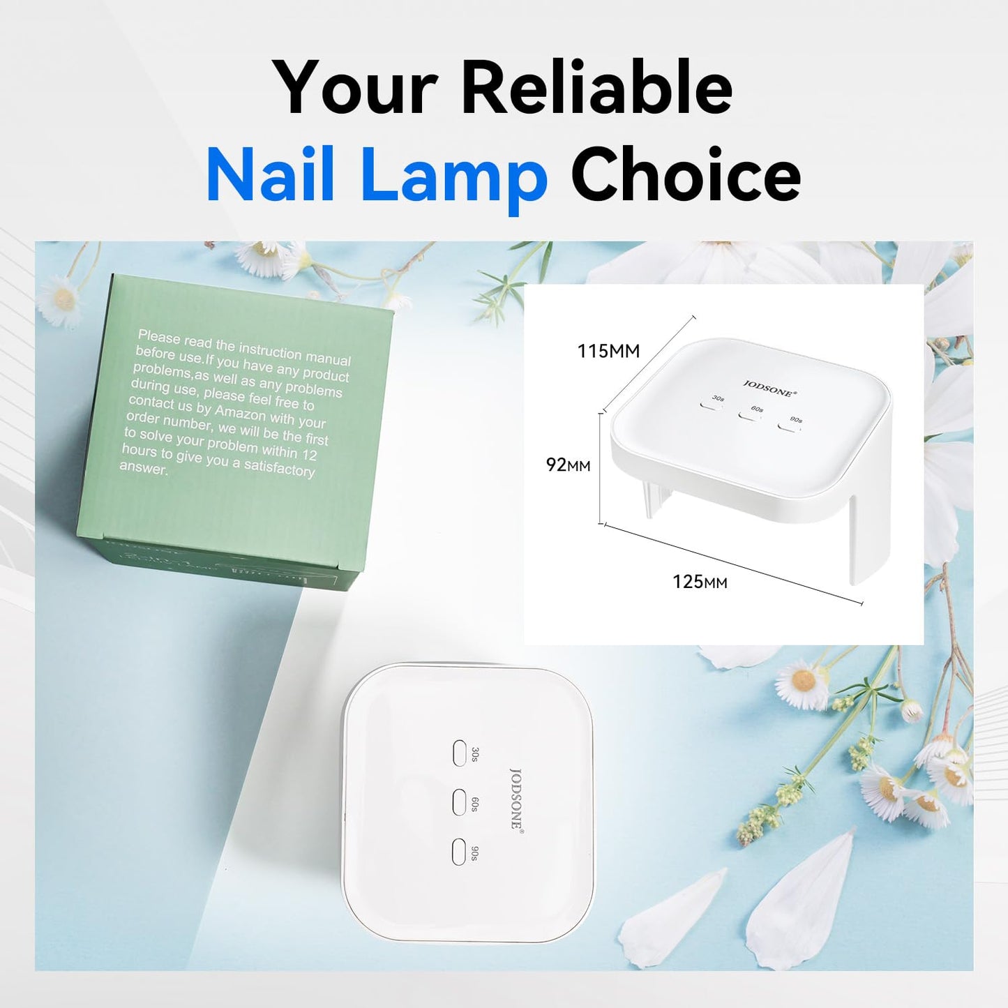 JODSONE U V LED Professional Nail Art Lamp Large Space for Foot Nail, Sensor 3 Timing Modes for DIY at Home, White