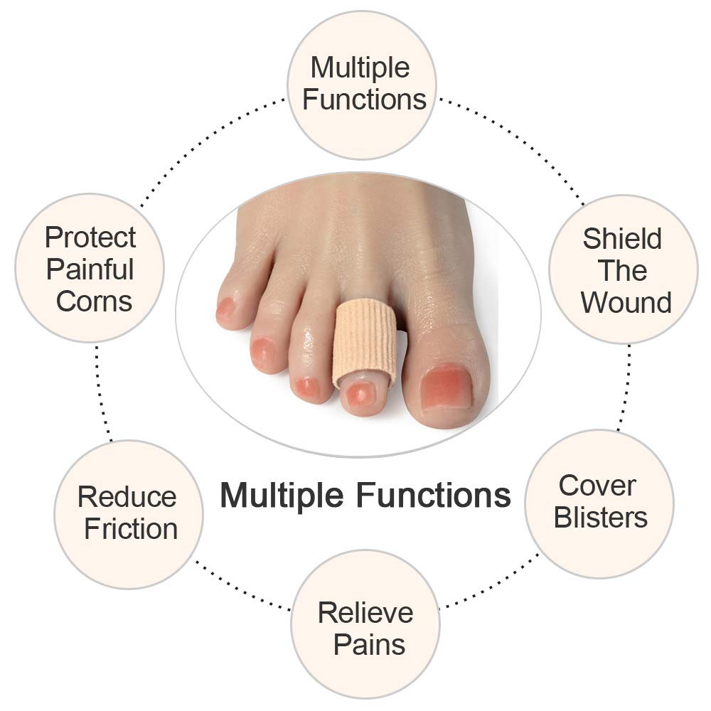 Cuttable Toe Tubes Sleeves 5 Pack, Made of Elastic Fabric Lined with Silicone Gel. Toes Sleeve Protectors Relief Toe Pressure Pain, Corn and Calluses Remover