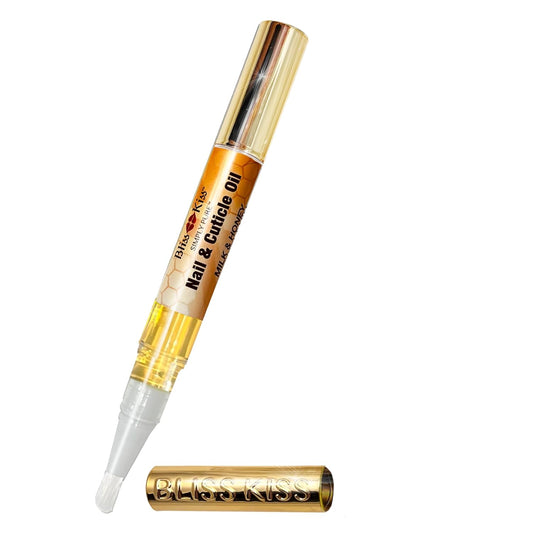 Bliss Kiss | 1 Milk & Honey | Nail Oil Cuticle Pen w/Vitamin E & Jojoba⏤Nail Strengthener Nail Growth Serum for Brittle Peeling Breaking Thin Nails