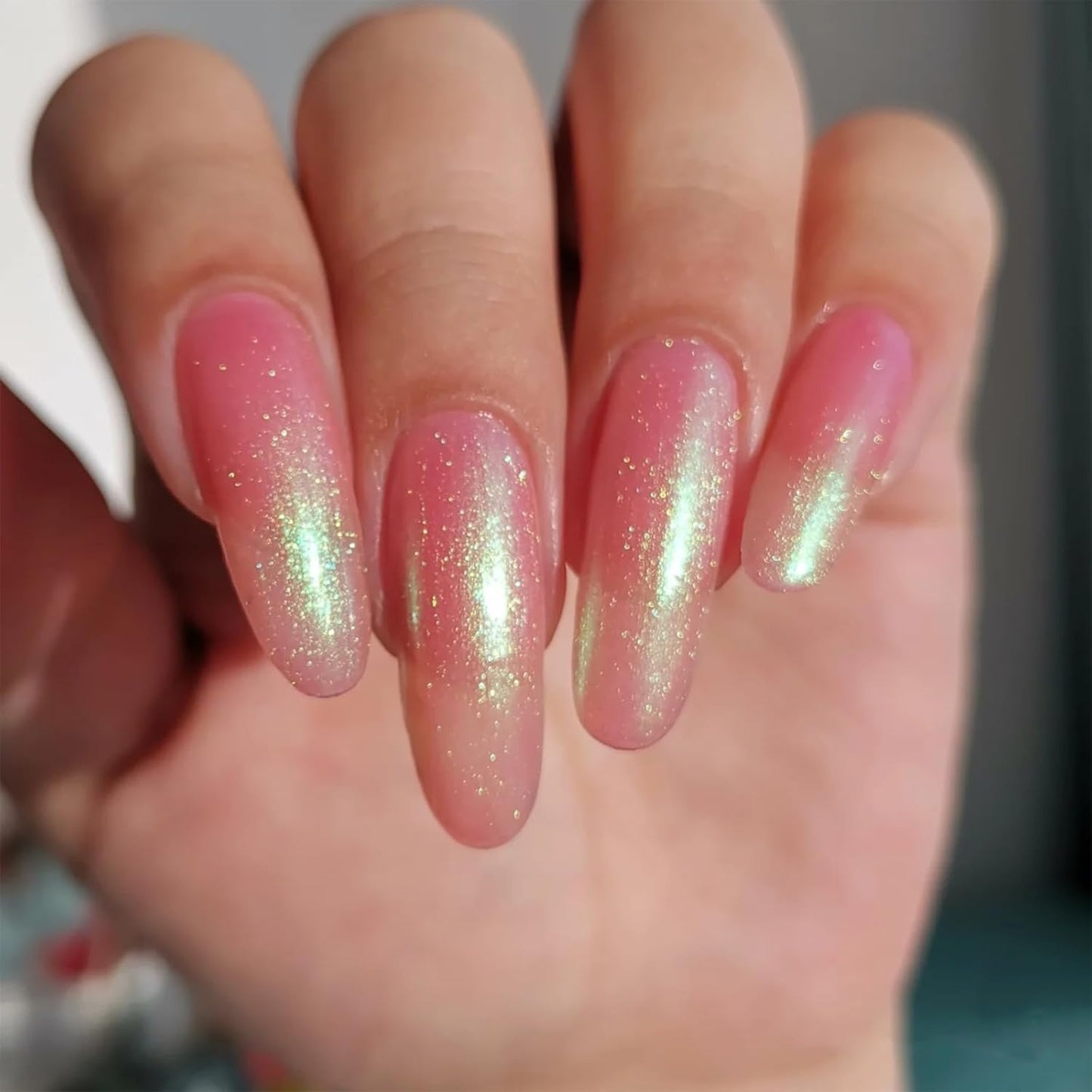COSMOO 12ML Pink Shimmer Quick Dry Nail Polish, Pearl Pink Nail Lacquer for Nail Art Varnish