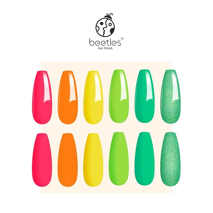 Beetles Halloween Gel Nail Polish Set 6 Colors Neon Hot Pink Coral Orange Yellow Green Glitter Green Gel Nail Polish Kit Soak Off Uv Manicure Gifts for Women Joyful Future