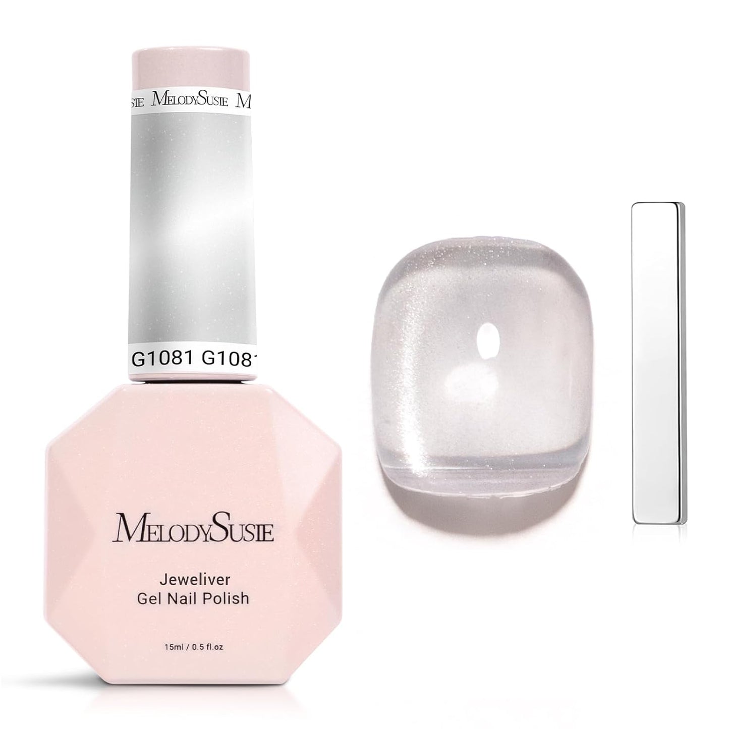 MelodySusie Jeweliver Cat Eye Gel Nail Polish, Bright Silver Glitter Holographic Magnetic Nail Polish with Magnet, 0.5 Fl Oz, UV Gel for Nail Art Manicure Salon DIY at Home G1081
