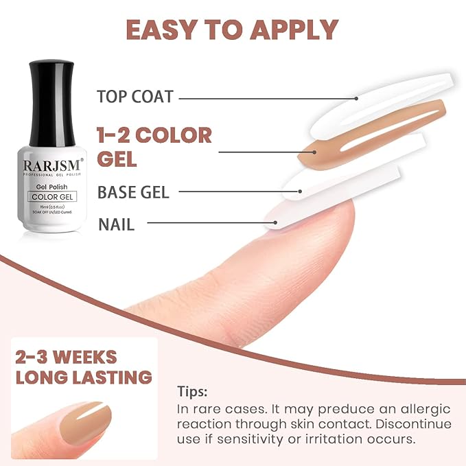 RARJSM Nude Brown Gel Nail Polish LED UV Gel Soak Off Clear Brown Skin Tone Taffy Color French Manicure Jelly Nail GelPolish Varnish Curing Requires 1pcs 15ml for Home Salon Nail Art DIY