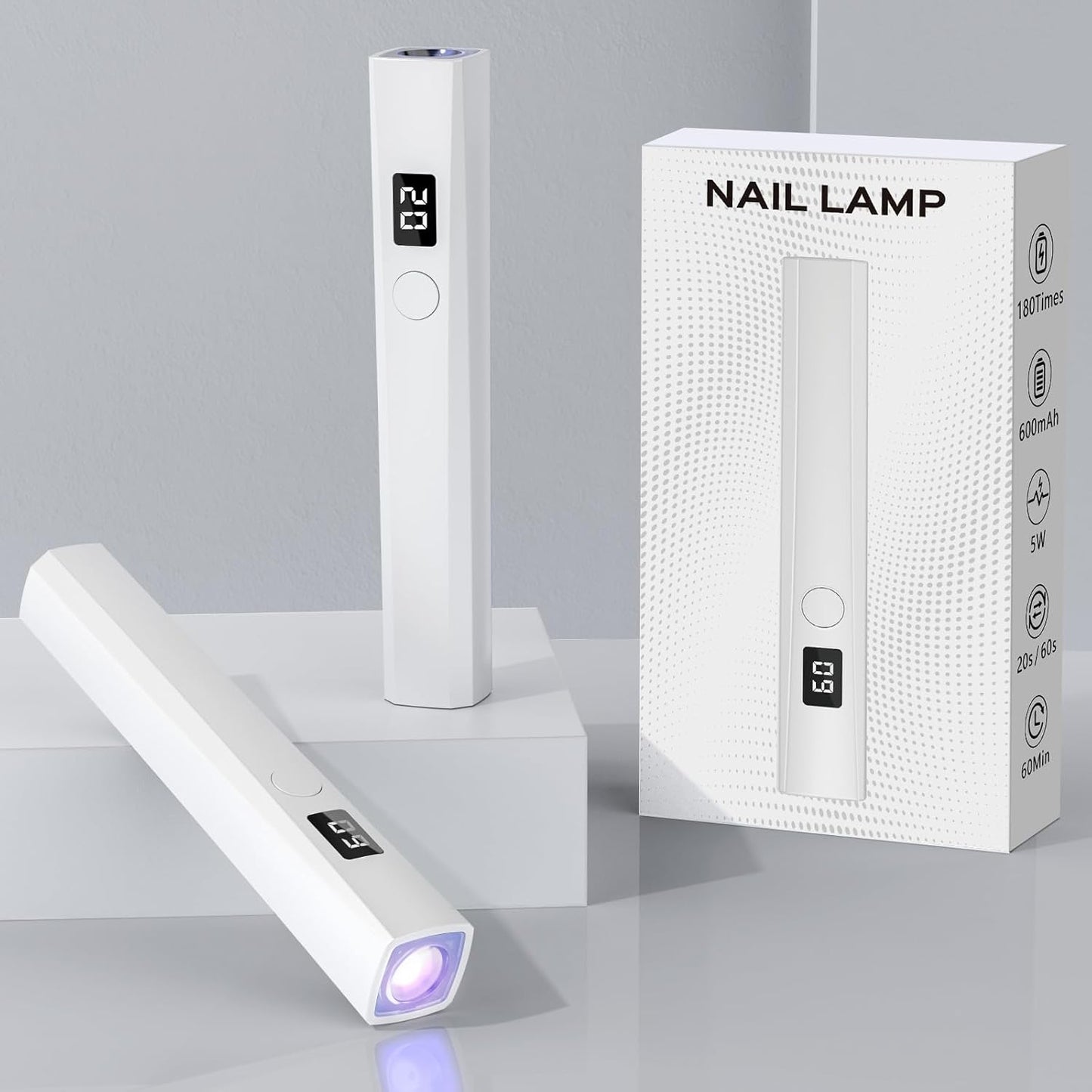 Handheld UV Light for Gel Nails, 5W LED Cordless Gel X Nail Lamp Rechargeable with LCD Display, Mini Nail Dryer, Fast Curing (White)