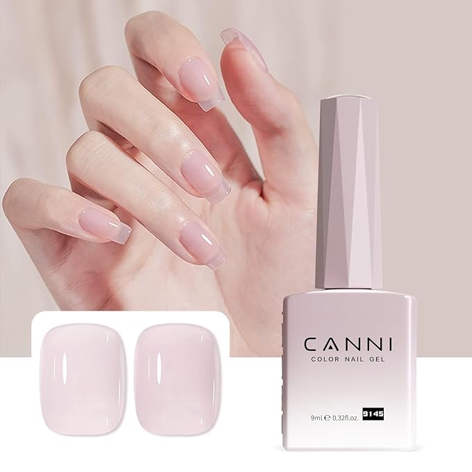 CANNI Milky Light Pink Gel Nail Polish, 1Pcs Jelly Nude Pink Gel Polish Sheer Clear Light Pink Gel Polish Translucent Color Nail Polish Gel Soak Off U V Gel Nail French Nail Manicure Salon DIY