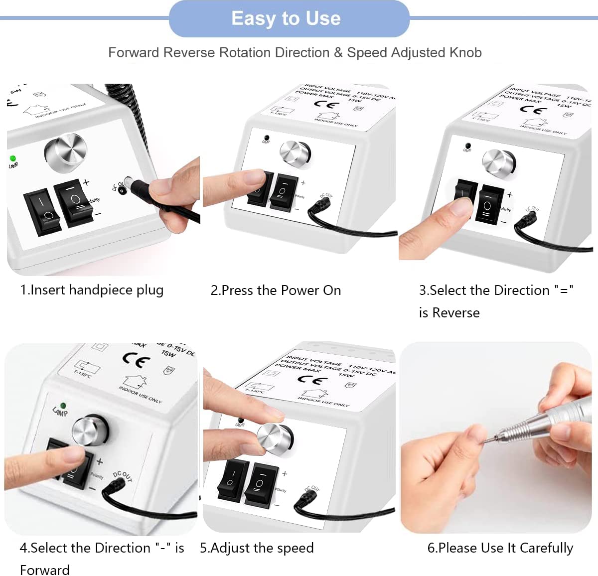 Professional Electric Nail Drill Machine 30000 RPM Efile Buffer Manicure Grinder Tools for Acrylic Nails with Nail Bits and Sanding Bands - White