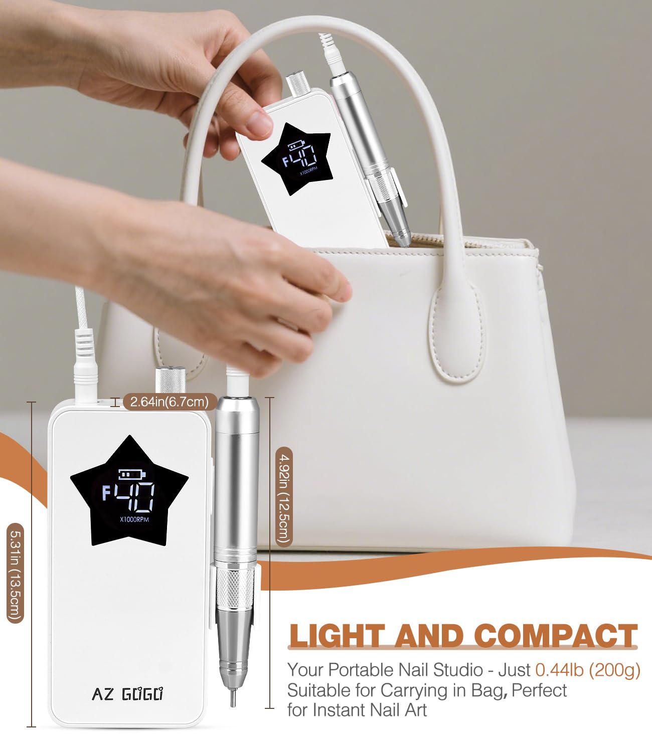 Professional Nail Drill Machine, AZ GOGO 40000RPM Rechargeable Electric Portable Nail Drill for Acrylic Gel Nails, Powerful Pro Efile Coreless Motor Quieter, High Efficiency for Salon or Home DIY