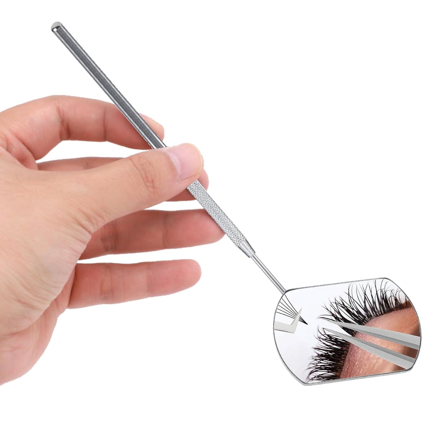 Lash Mirror Square Shape 14CM Handle (Silver) (Simple Packaging)
