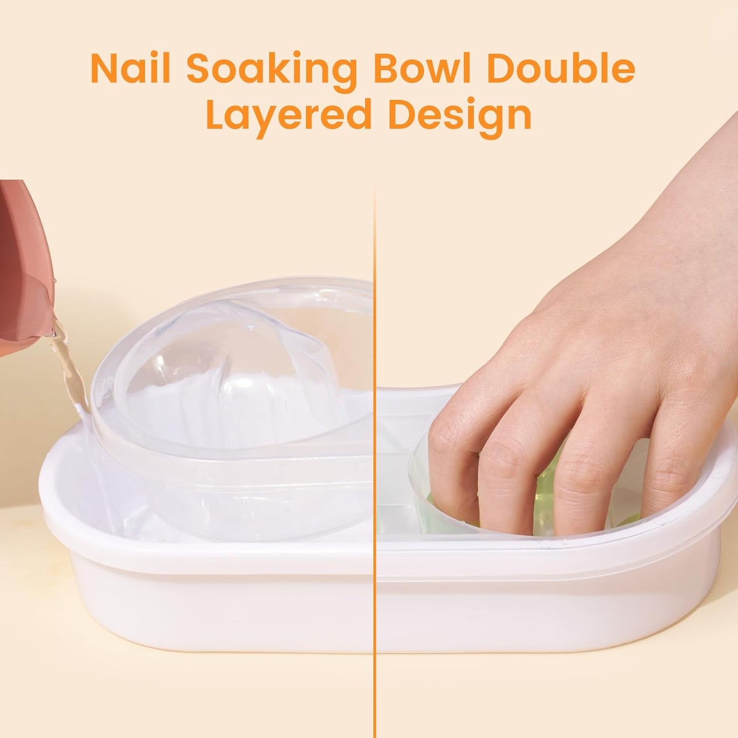 Quaferen Dual Nail Soaking Bowl: 2-in-1 Nail Polish Remover Manicure Bowl Acetone Proof for Women, Time-Saving Soak Off Acrylic Nail Removal Kit for Salon Home (Normal Size, White)