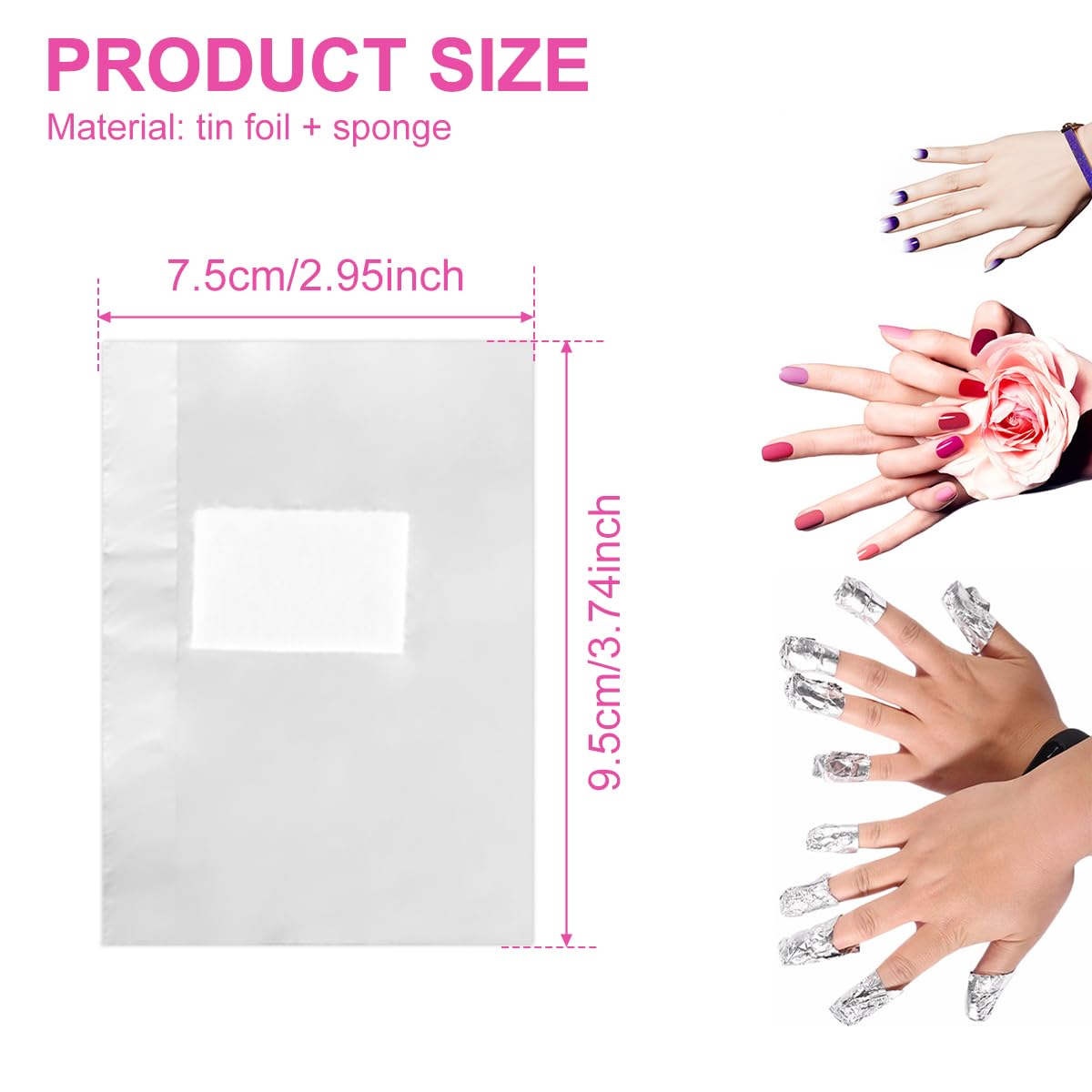 Nail Polish Remover Wraps, Aluminium Nail Foil Wraps, Nail Art Soak off Gel Polish Remover with Pre-Attached Lint-Free Cotton Pads for Removing Nail Polish (500 PCS)