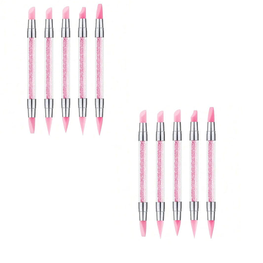 5pcs Nail Sculpture Pen Dual Tipped Nail Art Sculpture Pen, Nail Art Tools for Home Salon for Design Nail Carving Drawing Shaping Effect DIY Gel Manicure Tools (2KIT-PINK)
