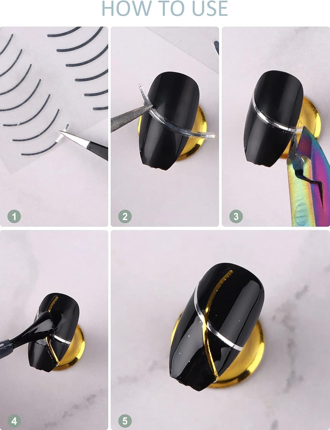 EBANKU 12 Sheets Gold Silver Metal Nail Stickers, Metallic Curve Strip Line Nail Decal Self-Adhesive 3D Wave Design DIY Decoration for Women Girls