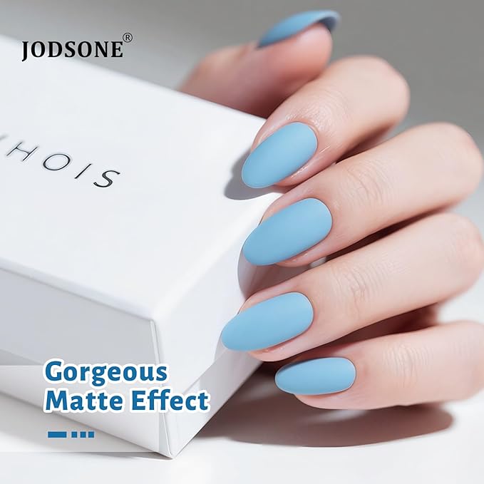 JODSONE Medium Blue Gel Nail Polish 10ml LED Gel Polish Baby Blue Nail Color Professional Salon Finish Long-Lasting Low Odor Need U V Lamp Curing
