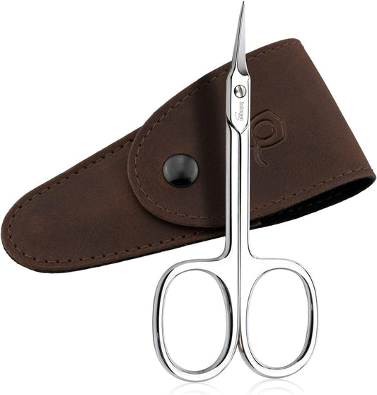 Solingen Cuticle Scissors made in Germany - with Curved Blade - Pedicure Beauty Grooming Kit for Nail, Eyebrow, Eyelash - Brown Tower Point