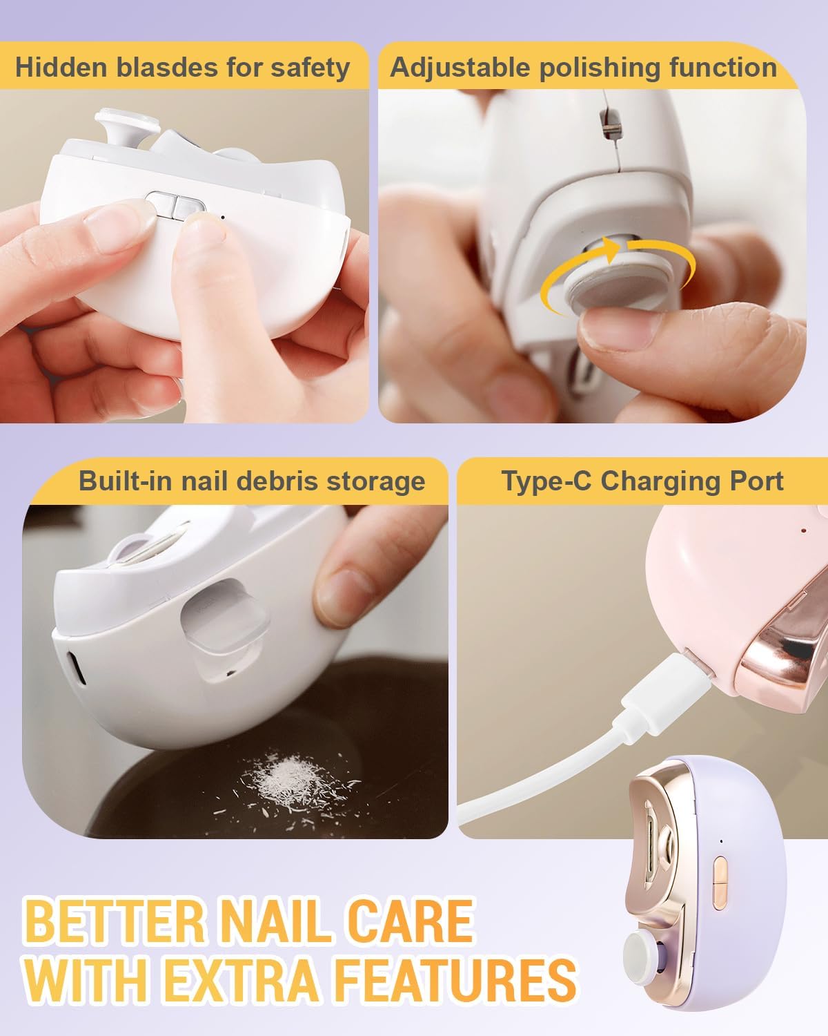 Electric Nail Clipper, 2026 New Nail Trimmer Toe Nail Clippers with Nail Scraps Storage, Safety Electric Polishing Nail File for Thick Toenails, Adult, Seniors (Purple)
