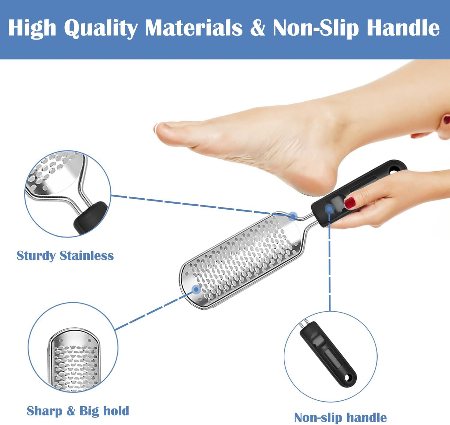 Professional Foot Files,Colossal Stainless Steel Detachable Foot Scrubber, Foot Scrub Supplies, Professional Pedicure Tools Washable and Reusable