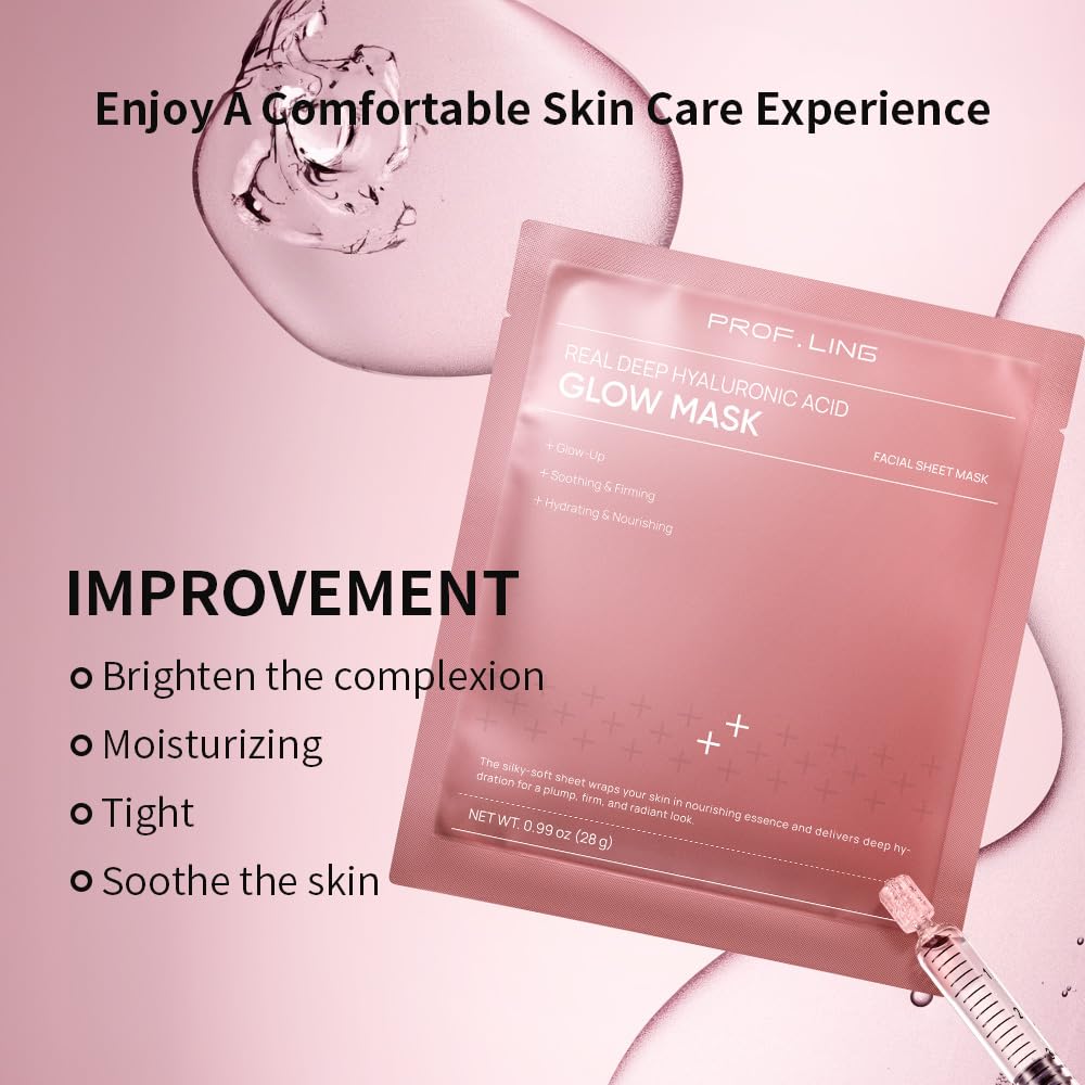 REAL DEEP HYALURONIC ACID GLOW MASK - Brightening Face Mask with Brrigredo Oxygen Complex & Full-Molecular HA - Antioxidant Treatment for Dull, Tired Skin - Improves Skin Texture & Radiance - 5 Pack