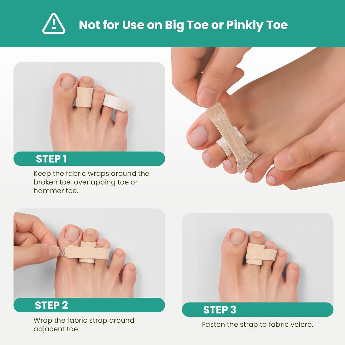 Welnove Hammer Toe Straightener - 8 Pack Broken Toe Wraps - Hammer Toe Corrector for Women - Toe Splints for Crooked Toes, Curled Toes, Bent Toes - (Large, Beige)