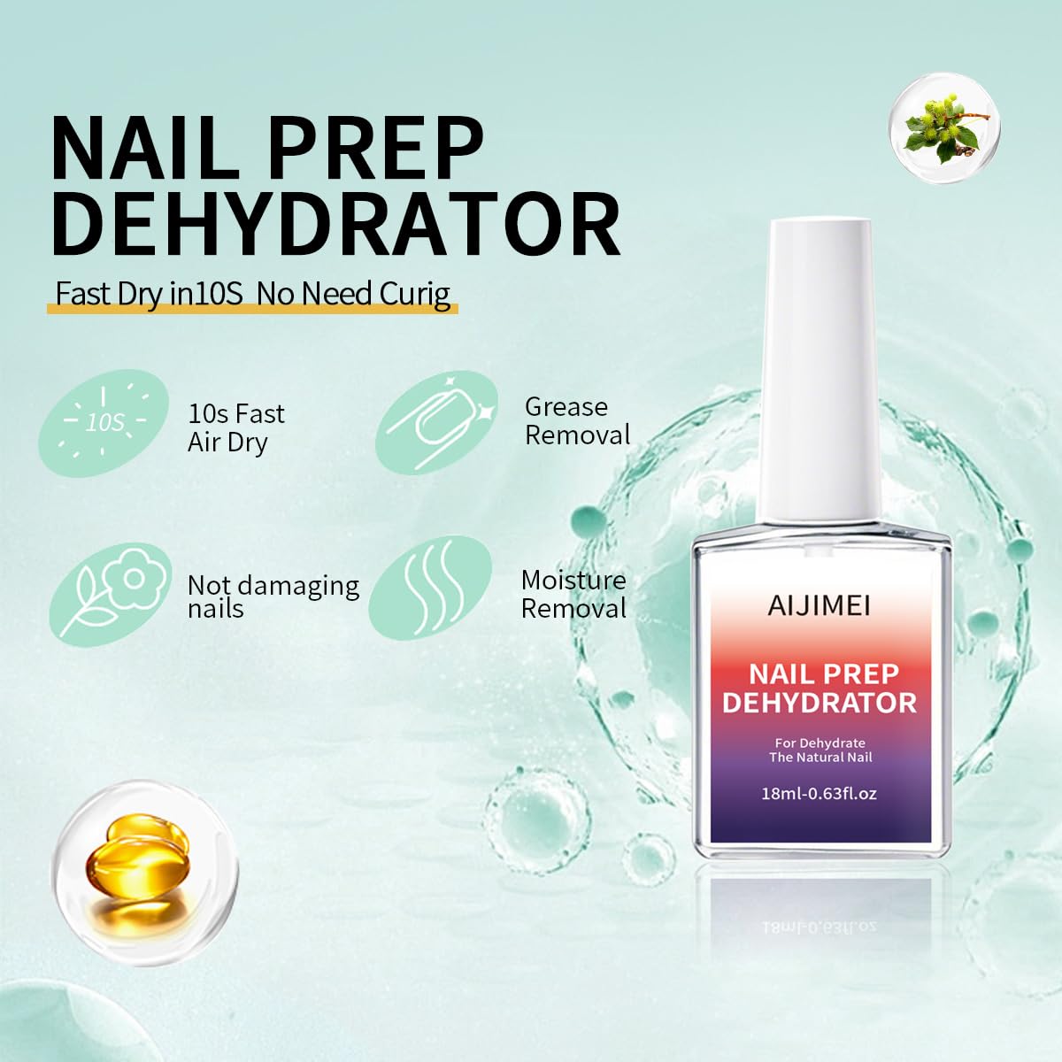 AIJIMEI Professional Natural Nail Prep Dehydrator and Acid Free Primer For Acrylic False Nail Tips Bond Base Coat Gel Nail Polish and Quick Drying Adhesive Dehydration Set（18ml/0.63fl.oz
