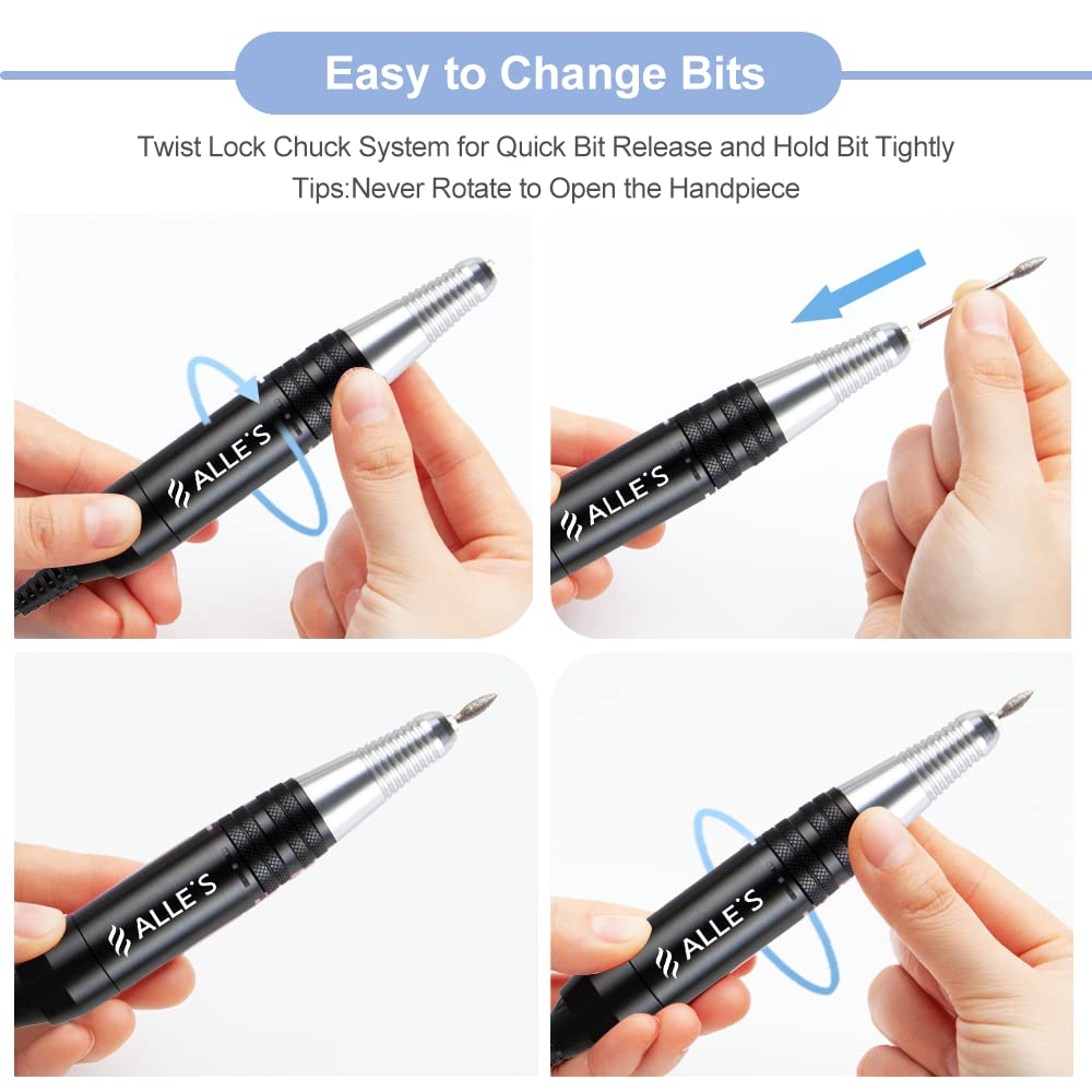 Professional Nail Drill Machine 30000 RPM Efile Electric Nail Filer Kit for Finger Toe Nails, Acrylic Gel Nails, Manicure Pedicure Drill with 6Pcs Nail Bits, 106Pcs Sanding Bands - Black