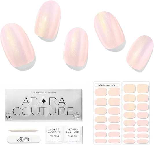 Semi Cured Gel Nail Strips with 30 Pieces - Salon Quality Manicure Kit for Women Easy Application Wraps Includes Prep Pads Nail File Wooden Stick, UV Light Required (Glaze Aurora)