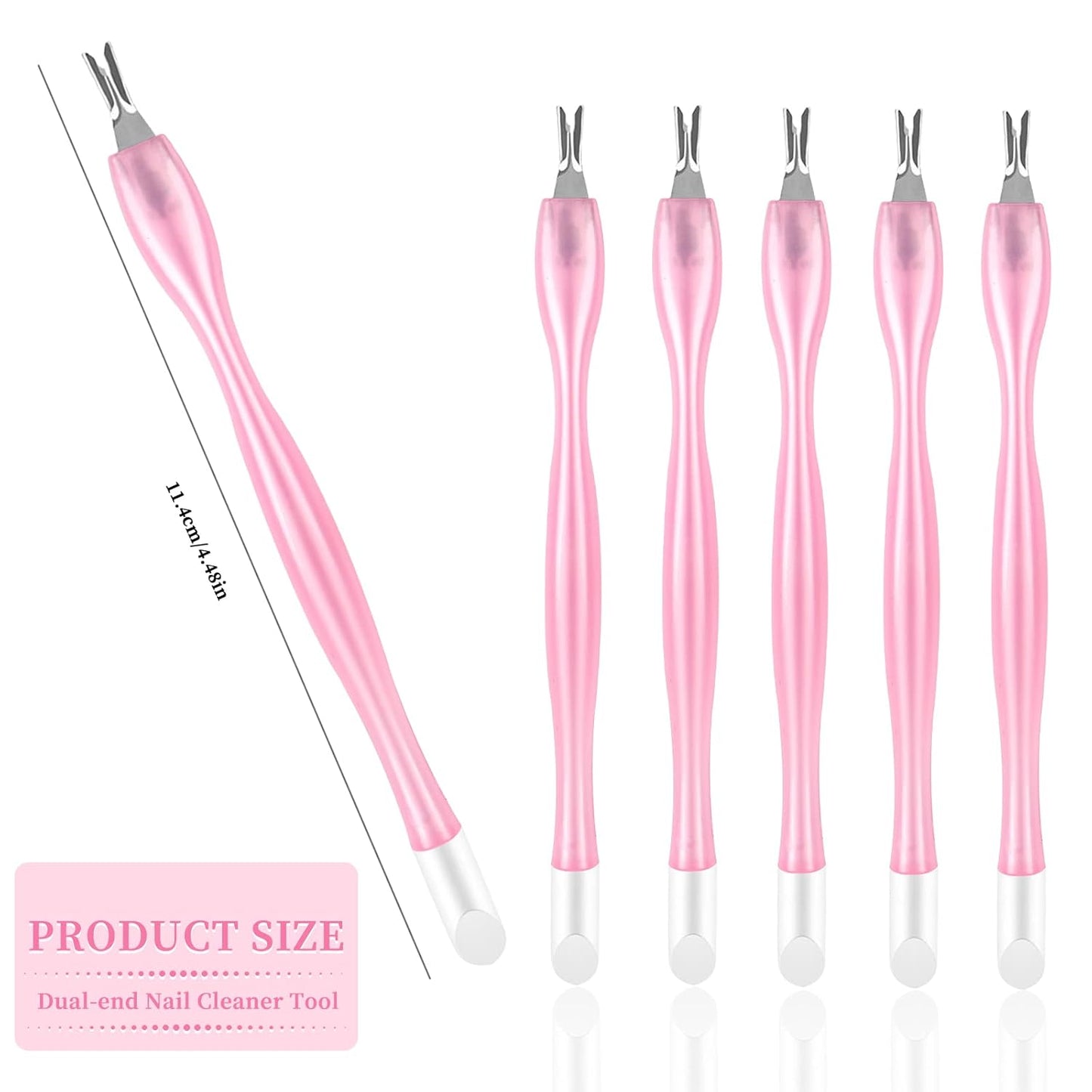50Pcs Nail Cuticle Trimmer Rubber Nail Cleaner, Plastic Handle Cuticle Knife, Double End Nail Dead Skin Fork Cuticle Pusher Bulk Nail Art Cuticle Remover Tools(Pink)