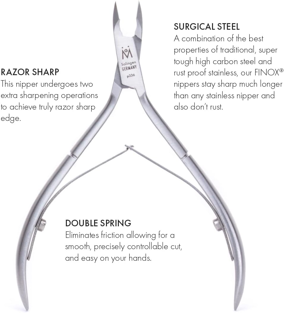 GERMANIKURE Luxury Cuticle Nipper in Leather Case, Double Sharpened, Ethically Made in Solingen Germany