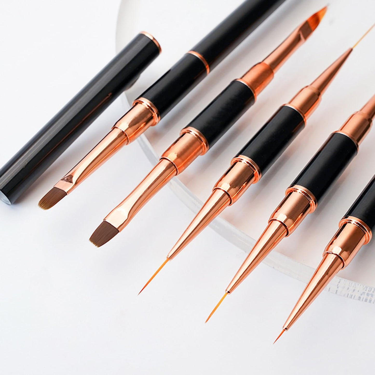 Wokoto 6 Pcs Double-Ended Acrylic Nail Brushes Set - Gel Polish Nail Art Design Pen Painting Tools - Liner and Ombre Brush for Acrylic Application - Salon at Home DIY Manicure