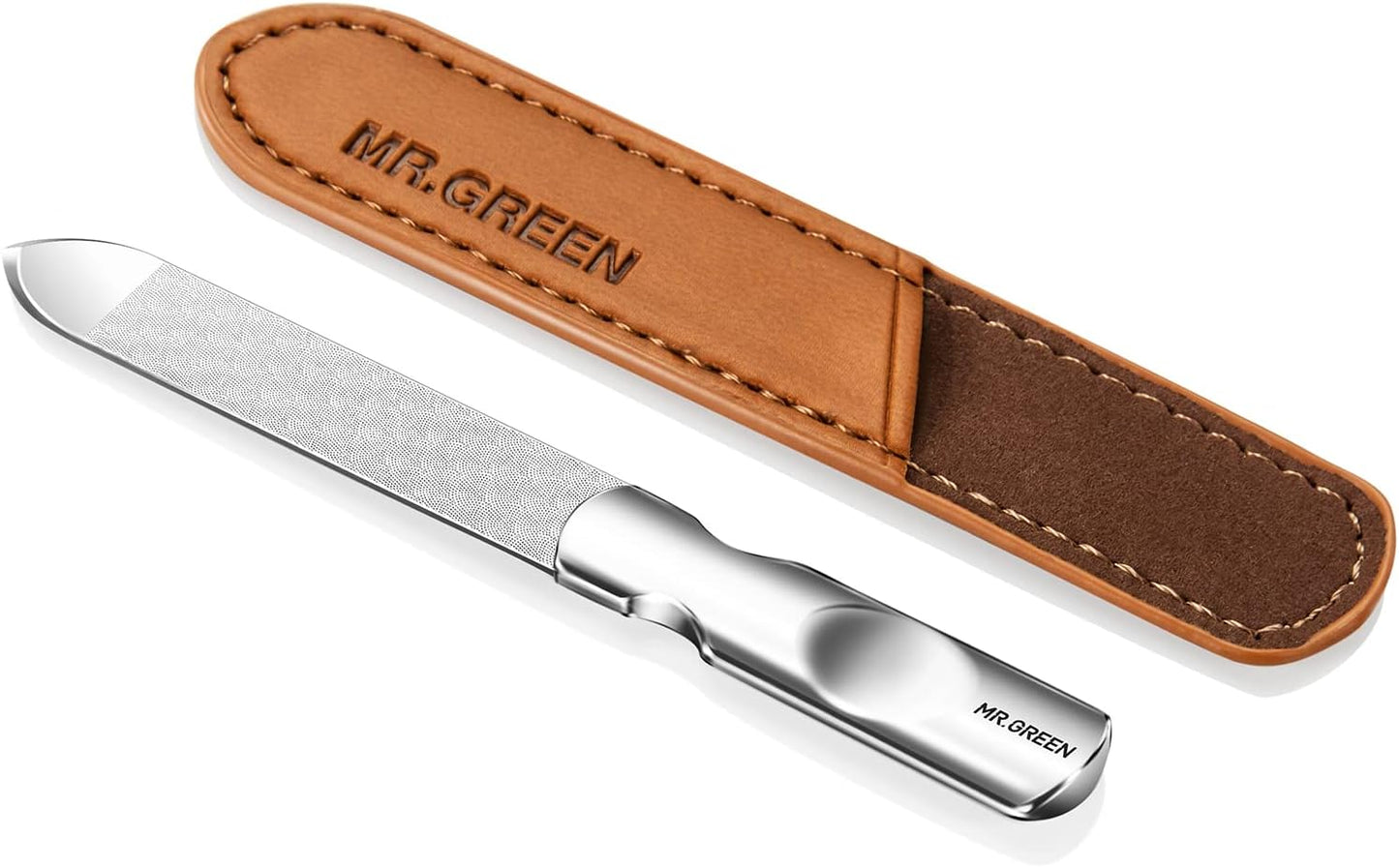 Nail File,Professional Double Sided Stainless Steel Nail File with Non-Slip Handle and Leather Case,Nail Buffering Files Washable,Metal Nail File for Men and Women